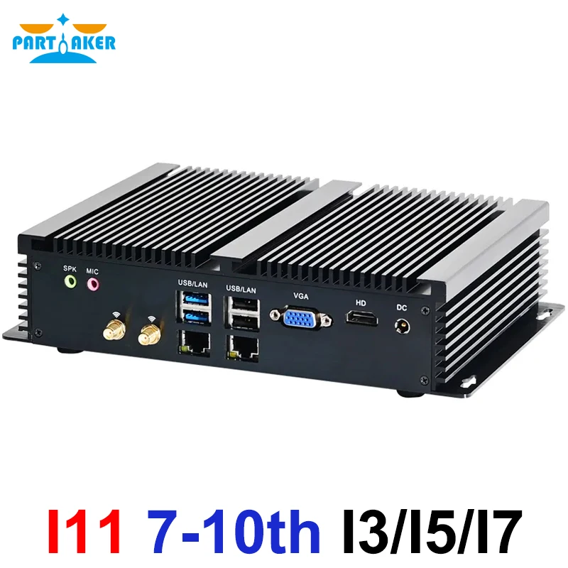 Fanless Industrial Mini PC Intel I7 10510U 8565U 7510U I5 8350U 7300U I3 7100U Dual Lan 6*COM RS232 RS422 RS485 Desktop Computer