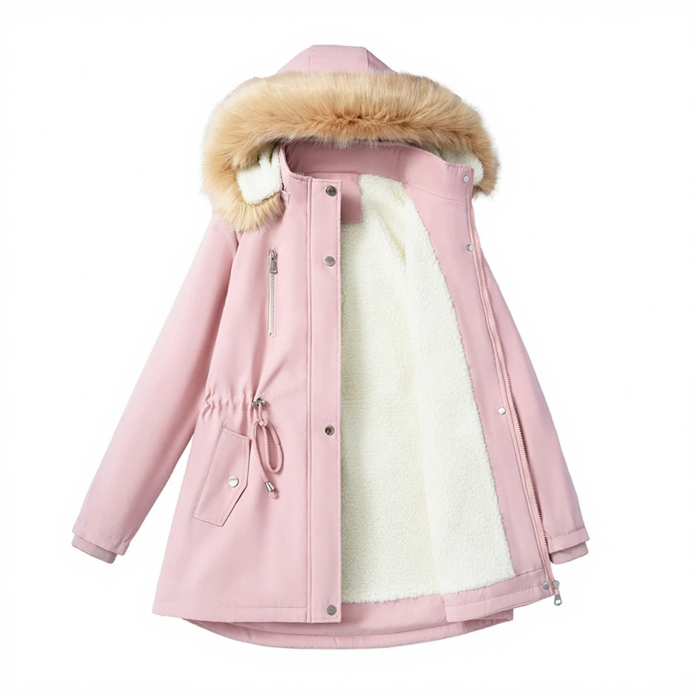 

Новая женская зимняя парка с капюшоном из искусственного меха, бархатная куртка с завязками на талии, теплая хлопковая верхняя одежда