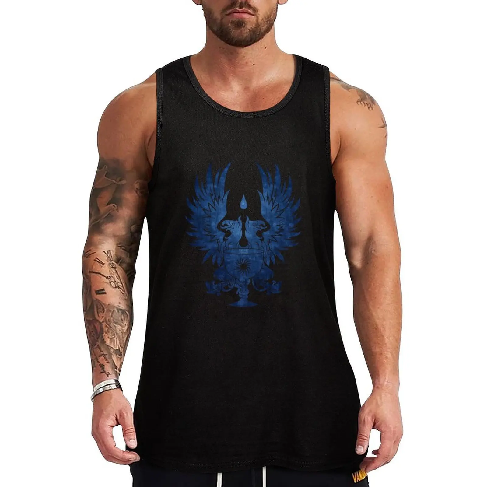

Dragon Age: Grey Warden Blue Tank Top Gym t-shirt man Men's gym clothing anime top t-shirt Men's