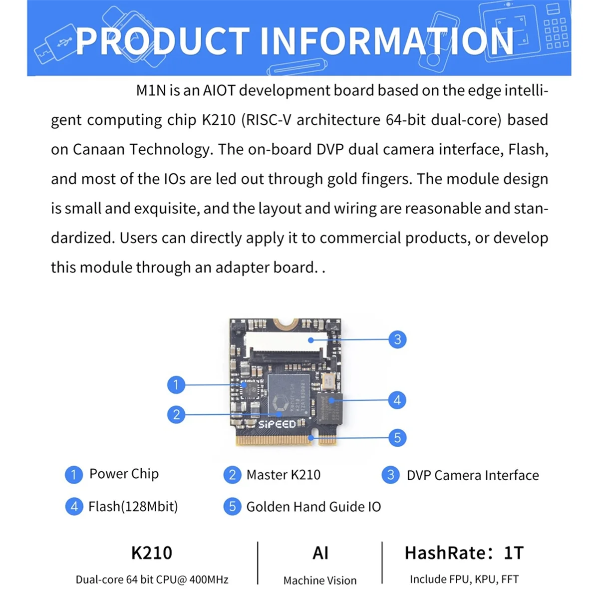 AT87-M1n Maix Nano RISC-V K210 AI + IoT Módulo de placa de desenvolvimento Módulo Goldfinger de aprendizagem profunda