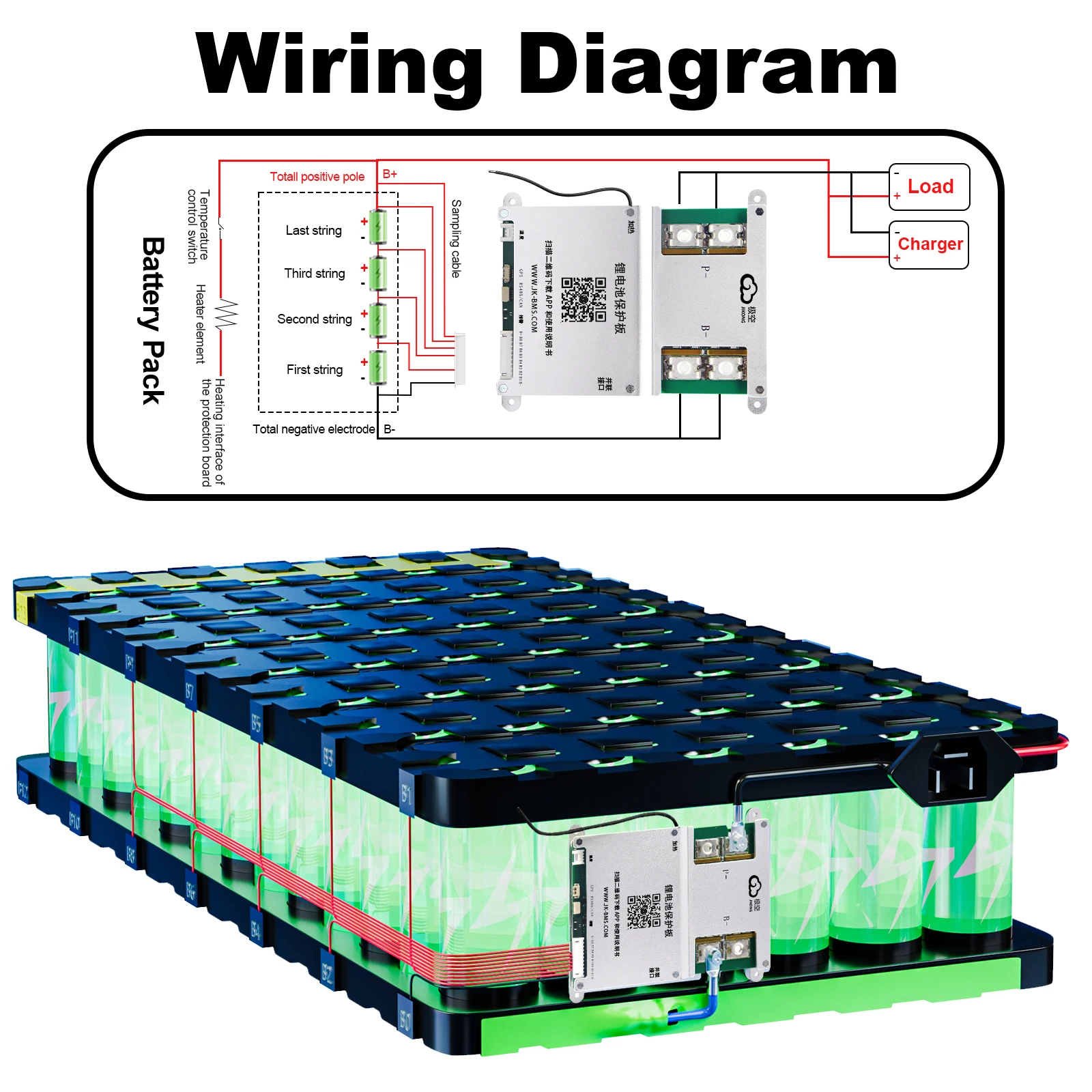 JIKONG V19 JK BMS 4S-8S-24S Smart BMS BT APP RS485 CAN HEAT 0.4A-2A 12V-100V Active Balance BMS for Li-Ion lifepo4 LTO Battery