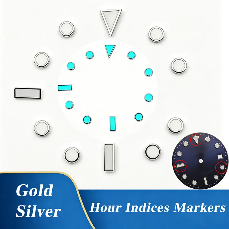 Gold/Silver Watch Dial Hour Indices Markers Blue/Green Luminous Fit SUB GMT Watch Dial Refit Accessories Aftermarket Replacement
