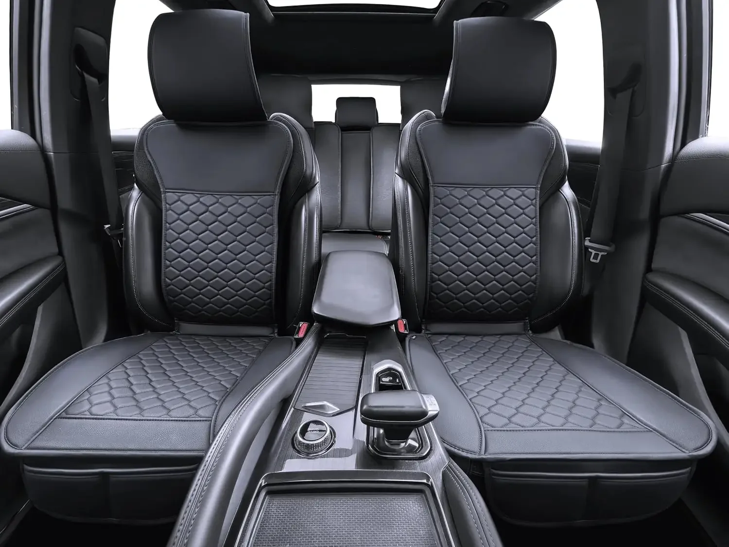 Car Seat Cover Full Set Leather Waterproof Front Rear Black | 5-piece full set in premium black leather - 2 front + 3 rear