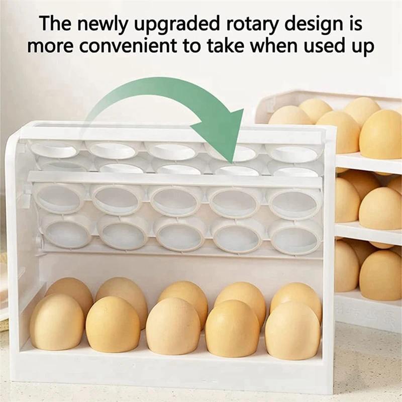 냉장고 문짝 계란 거치대, 3 층 플립 냉장고 계란 트레이 용기, 냉장고용 계란 용기 (흰색)