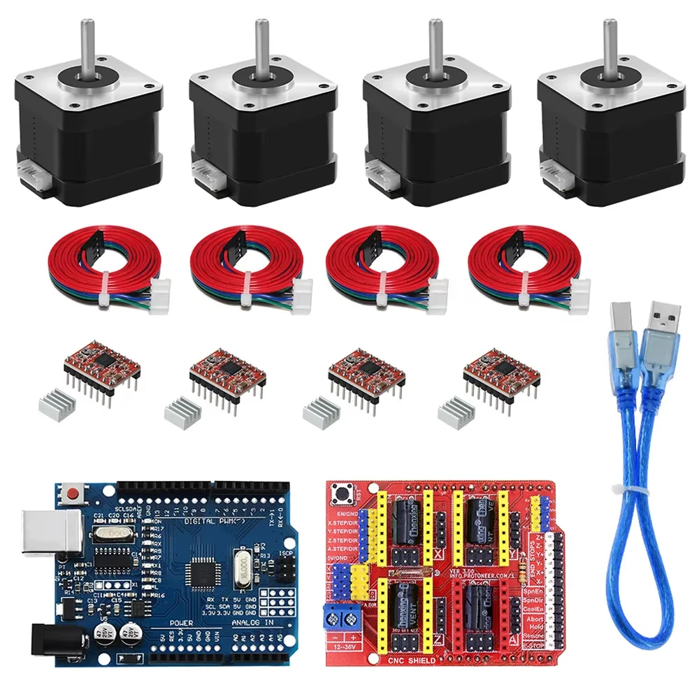 

Nema17 Stepper Motor KIT + CNC Shield V3 Engraving Machine + A4988 Driver + 42 Stepper Motor Nema17 17Hs4401S With Wire