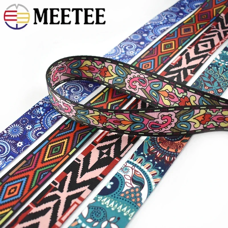 3/5/10Meters Meetee 38mm Jacquard Printed Webbing Ethnic Ribbon Bags Strap Tape for Sewing Garment Belt Accessories