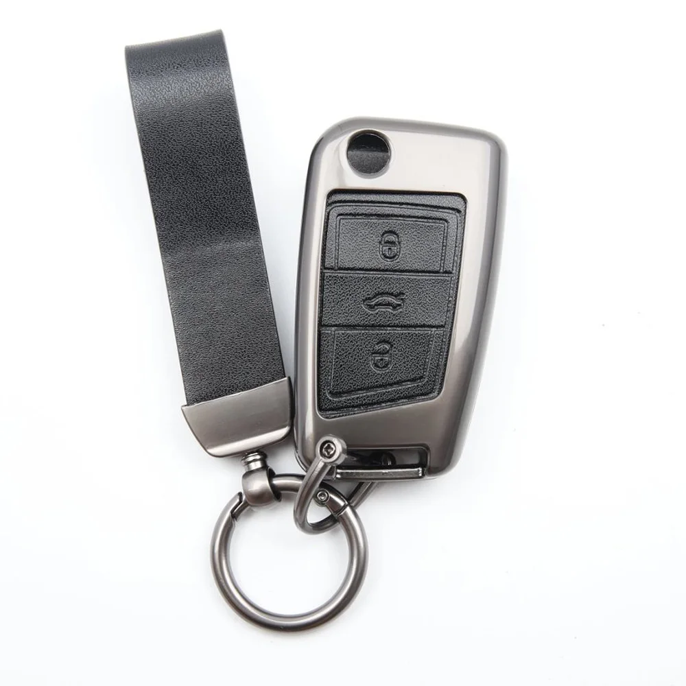 Zinc Alloy For VW Volkswagen Golf 7 MK7 Tiguan MK2 T-roc T-cross Skoda Octavia Kodiaq Karoq Seat Ateca Leon Car key cover Fob