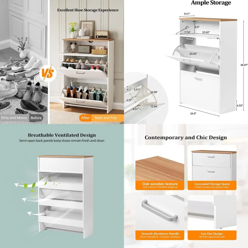 

Ультратонкий шкаф для обуви, ширина 24,8 дюйма, белый деревянный органайзер для прихожей и коридора