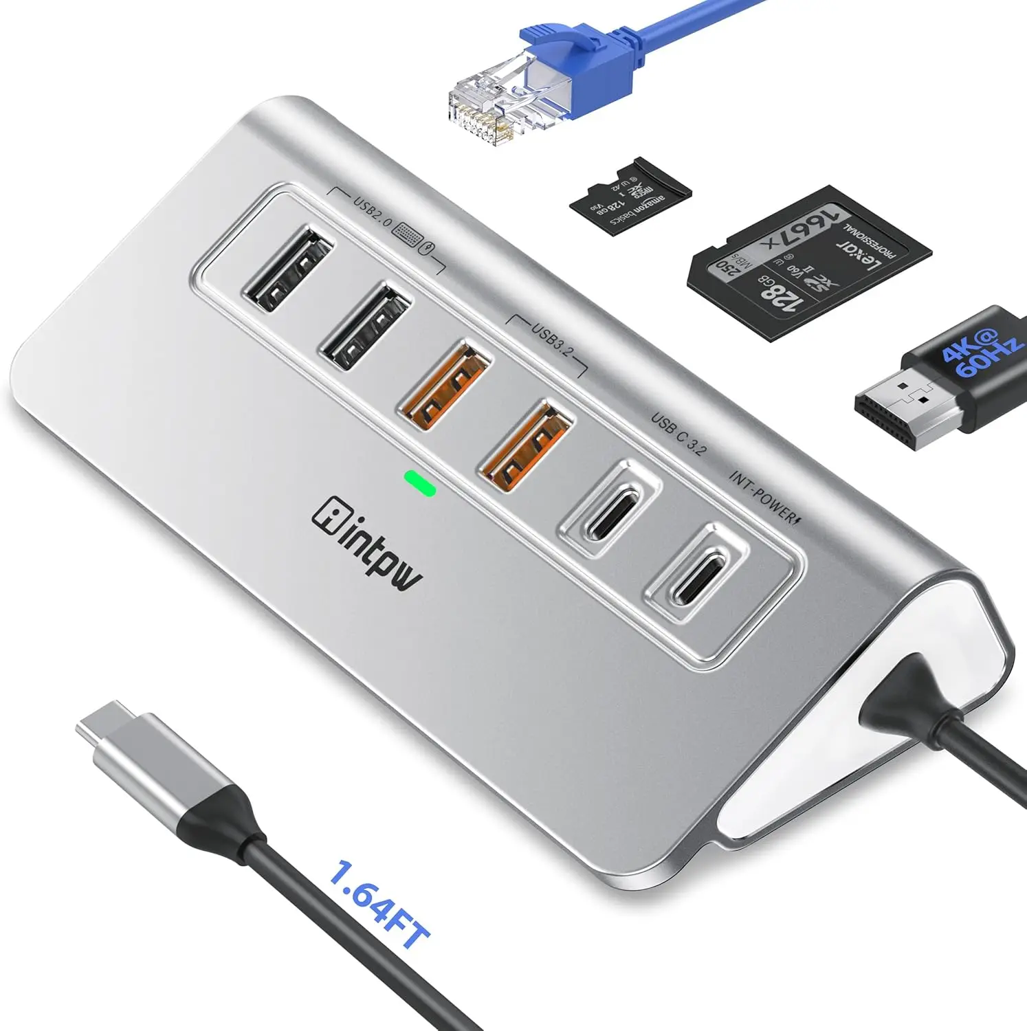 

USB-хаб 10-в-1 с 4K HDMI, Ethernet, зарядкой PD 100W для MacBook, iPhone, ПК
