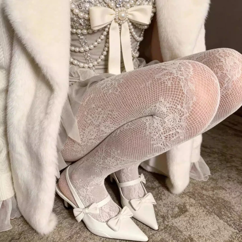 Sexy Damen Netz-Jacquard-Strumpfhose Gotische Elastische Spitze Blumenmuster Durchsichtige Strümpfe Weiche Bequeme Overknee-Strümpfe Dessous Strumpfwaren Geschenk