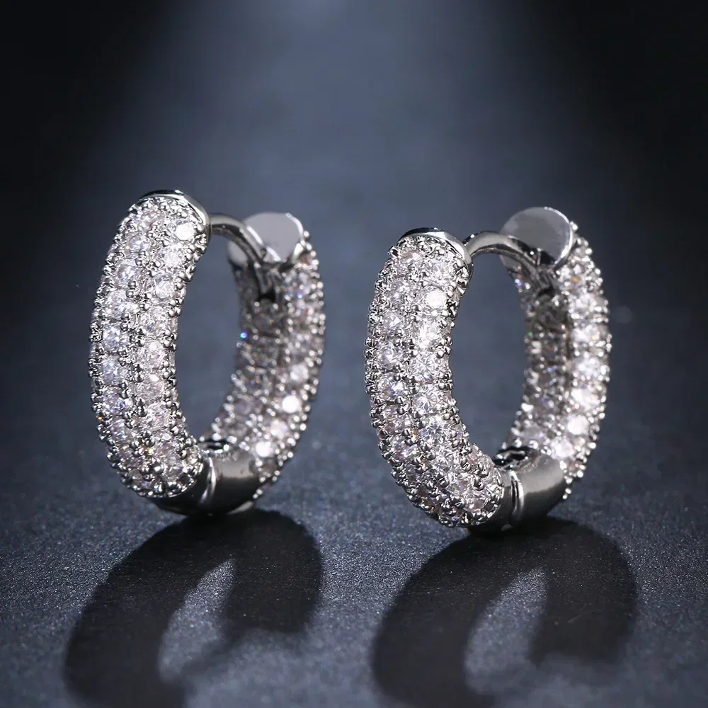 

Silver Crystal Jewelry Fashion Zircon Circle Hoop Earrings For Woman New Hiphop IED Out Man Earrings 14K Gold