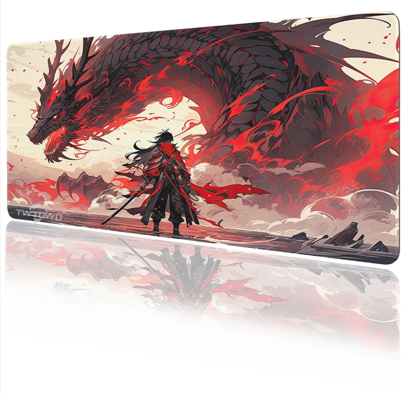 Mouse Pad Samurai Dragon Anime printon demand Computer Large HD Mousepad XXL Desk Mats Office Natural Rubber Non-Slip Mouse Mats