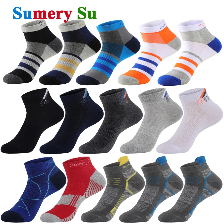 3 Pairs/Lot Sports Socks Men Short Running Athletic Outdoor Cotton Summer Ankle Casual Black Red Blue Brand Design Sock Male