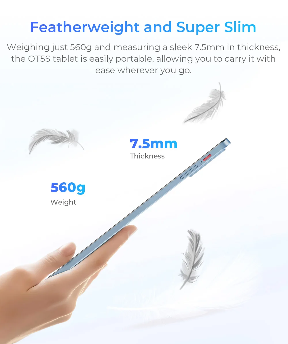 OUKITEL OT5S Android 14 Tablet - 12 Inch 2K Display, 24GB+256GB, 8250mAh, 16MP/4G Dual SIM/5G WiFi/TÜV/GPS/Includes Pen and Case