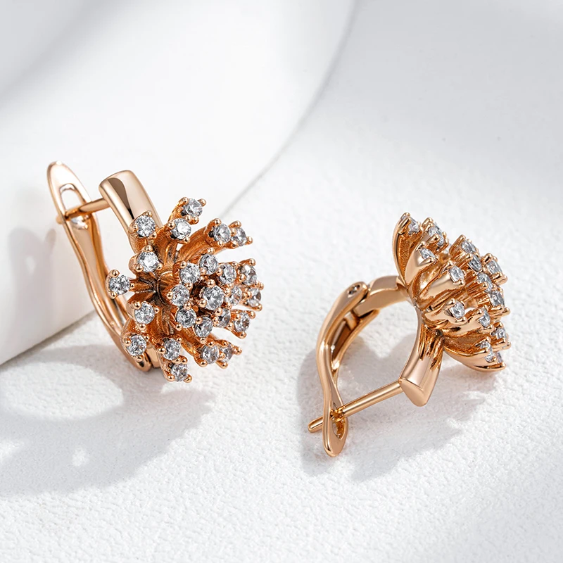 Kienl Hot Unique Crystal Flower Drop Earring for Women 585 Rose Gold Color With Shiny Natural Zircon Daily Vintage Jewelry Gift