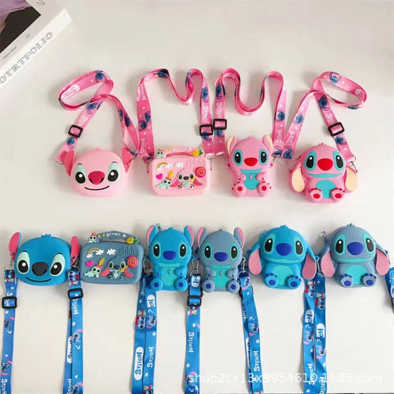 Bolso de silicona de punto de dibujos animados de Disney, bolso de hombro de punto, accesorios de Anime Lilo & Stitch para niños y niñas, monedero, regalo de cumpleaños