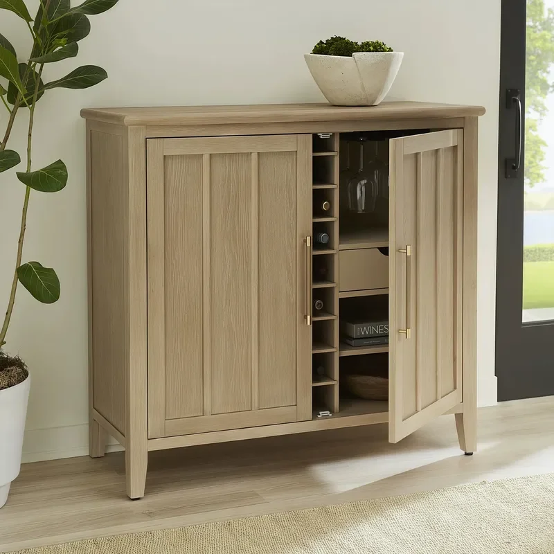 American Retro Solid Wood Dining Side Cabinet Double Door Storage Locker for Living Room Entrance Hallway Log Color Furniture