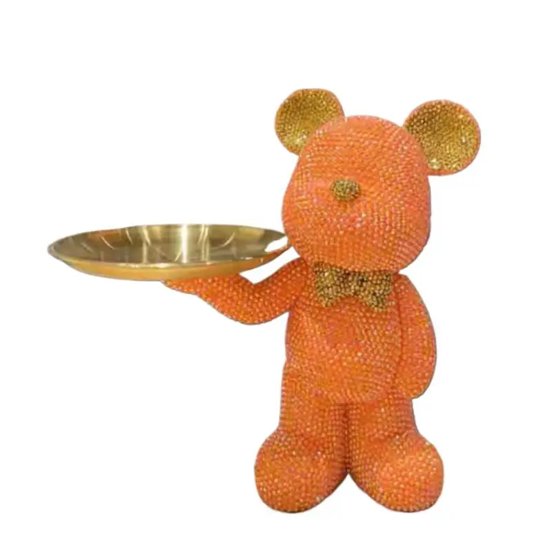 

Elegant Crystal Bear Figurine Decorative Tray Shiny Standalone Bear Decor Sculpture Key Storage Plate DIY Blinged Home Ornament