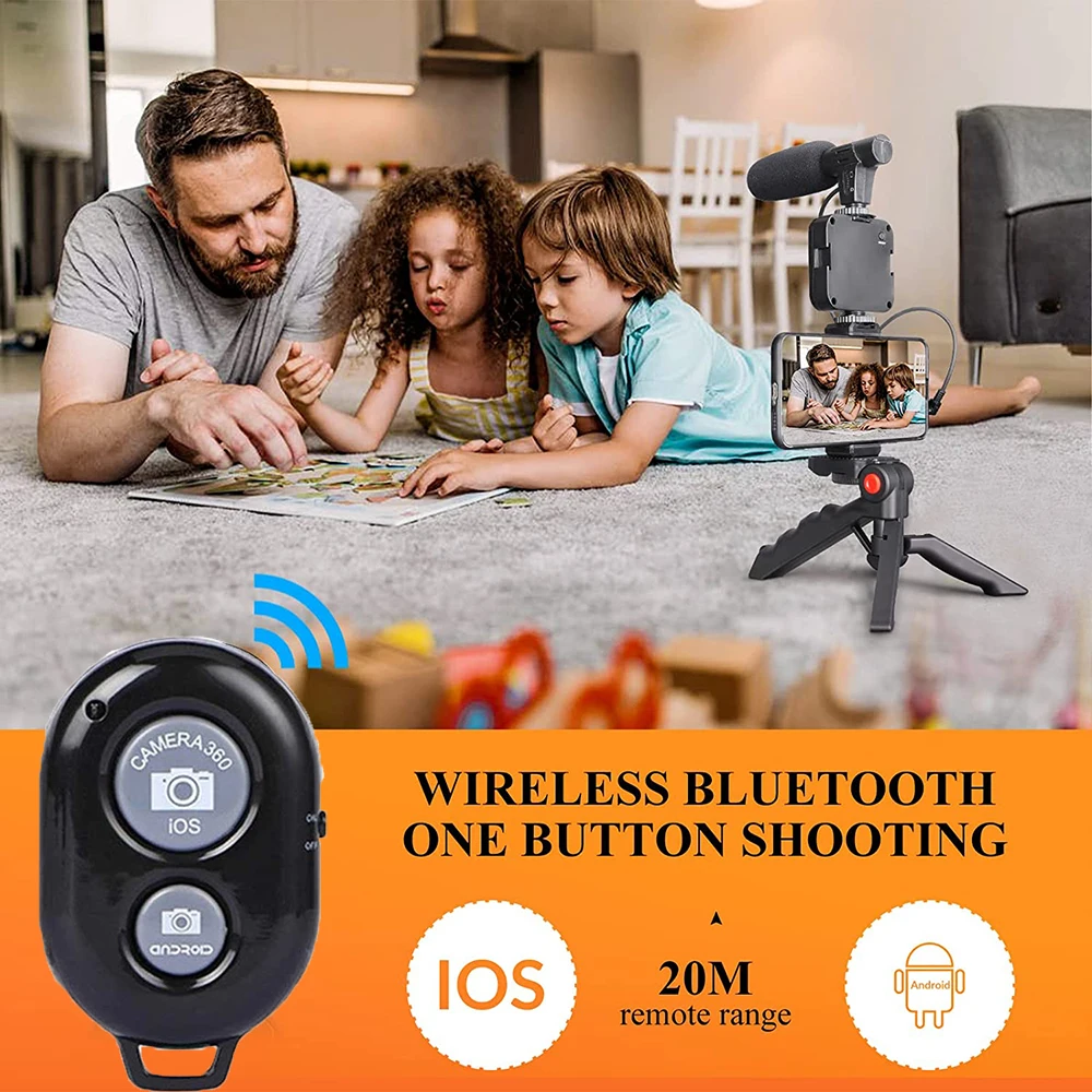 Vlogging Kit Smartphone Camera Video Vlogging Kit for iPhone/Android with Light + Microphone + Tripod + Phone Holder for Vlog