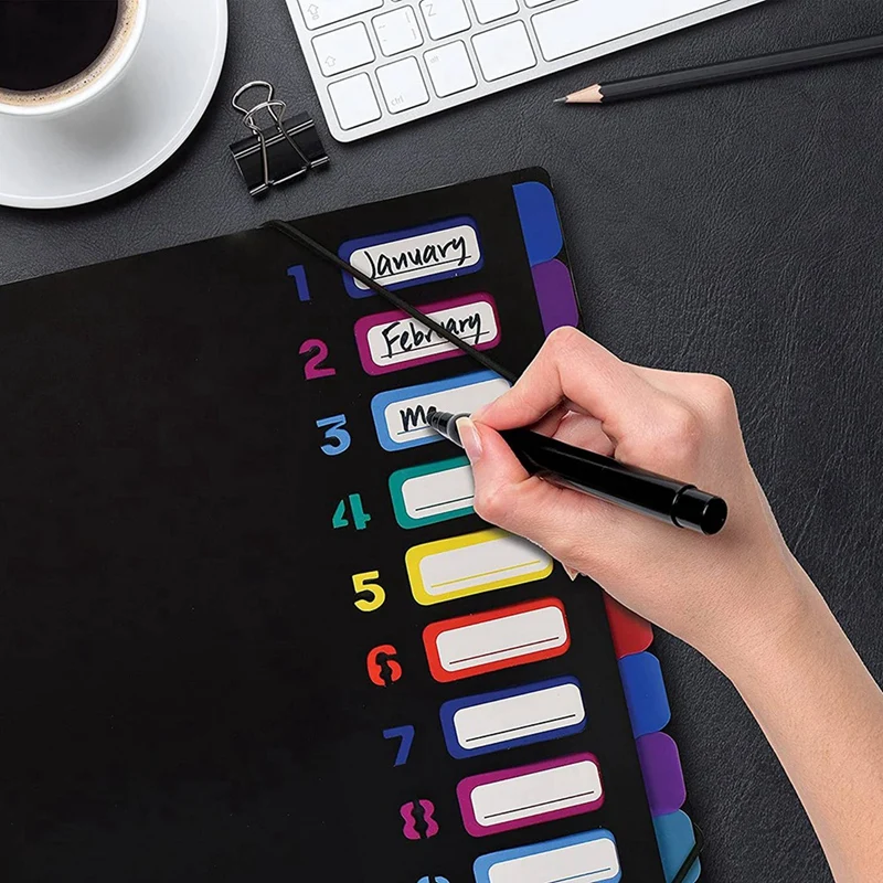 مجلد ملف موسّع مع 24 جيب شفاف ، 12 علامة تبويب ملونة ، يحمل صحائف ، منظم ، فهرس مرقم على الغلاف ، 2 ، من