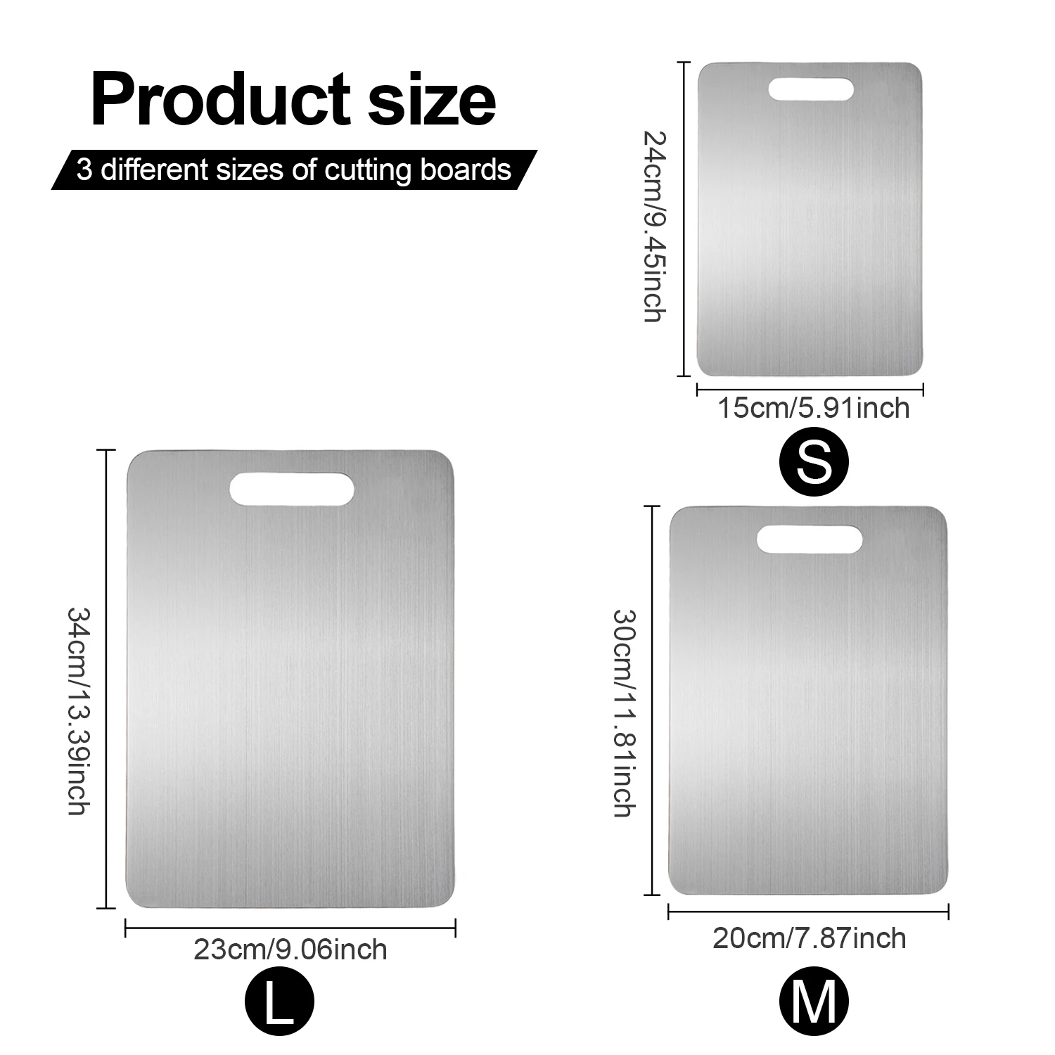 

3 шт. разделочные доски из нержавеющей стали, прочные и легко чистящиеся, универсальные, подходят для нарезки овощей и фруктов.