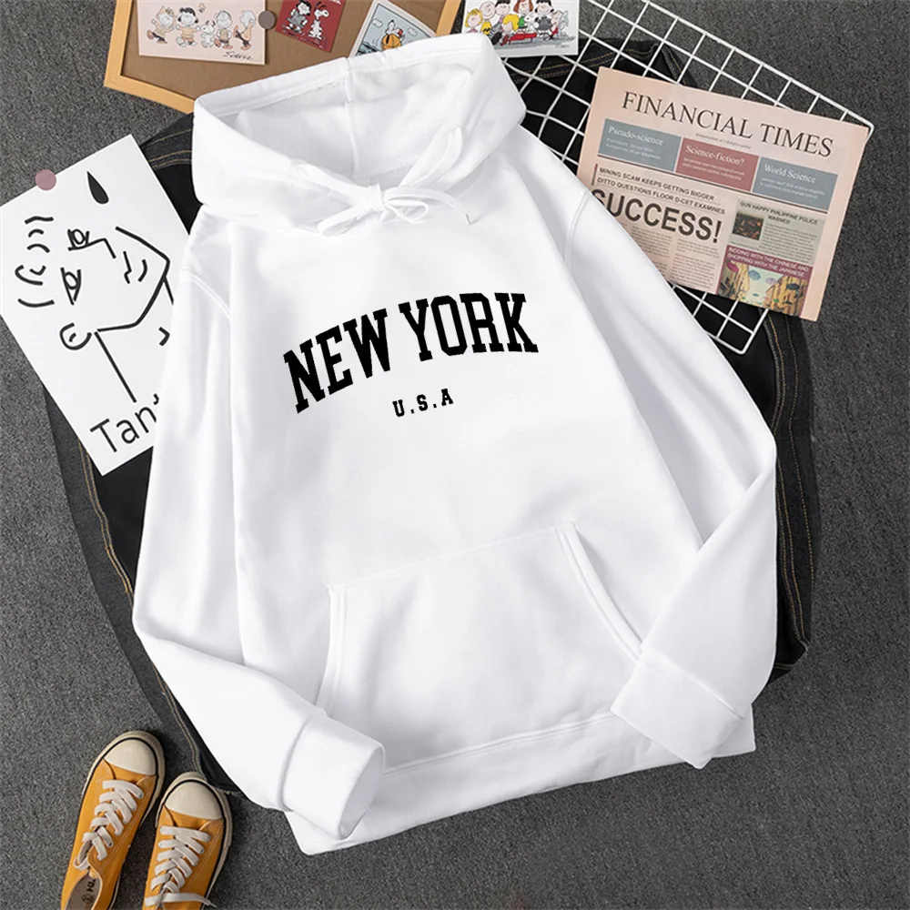 New York U.S.A City Hoodies Men Women Fashion Letter Printed Graphic Sweatshirts Loose Casual Harajuku Hooded Pullover Sportwea