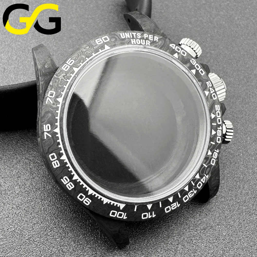 38mm Carbon Fiber Watch Case 3ATM Waterproof Watch Parts Compatible with  SL4801 Chronograph Movement DIY Watch Repair Accessory