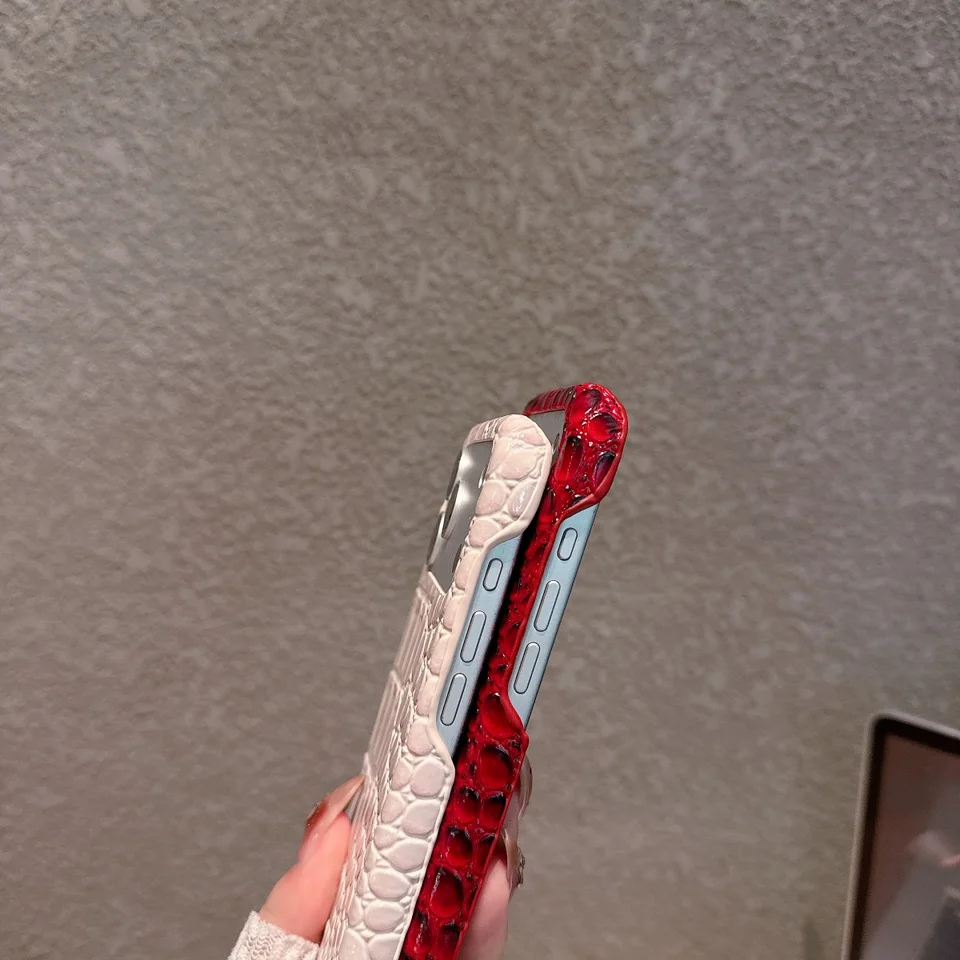 Funda de lujo con textura de piel de cocodrilo brillante para iPhone 17 Air 16 15 14 Plus 13 11 Pro Max, sin marco a prueba de golpes para chica 5