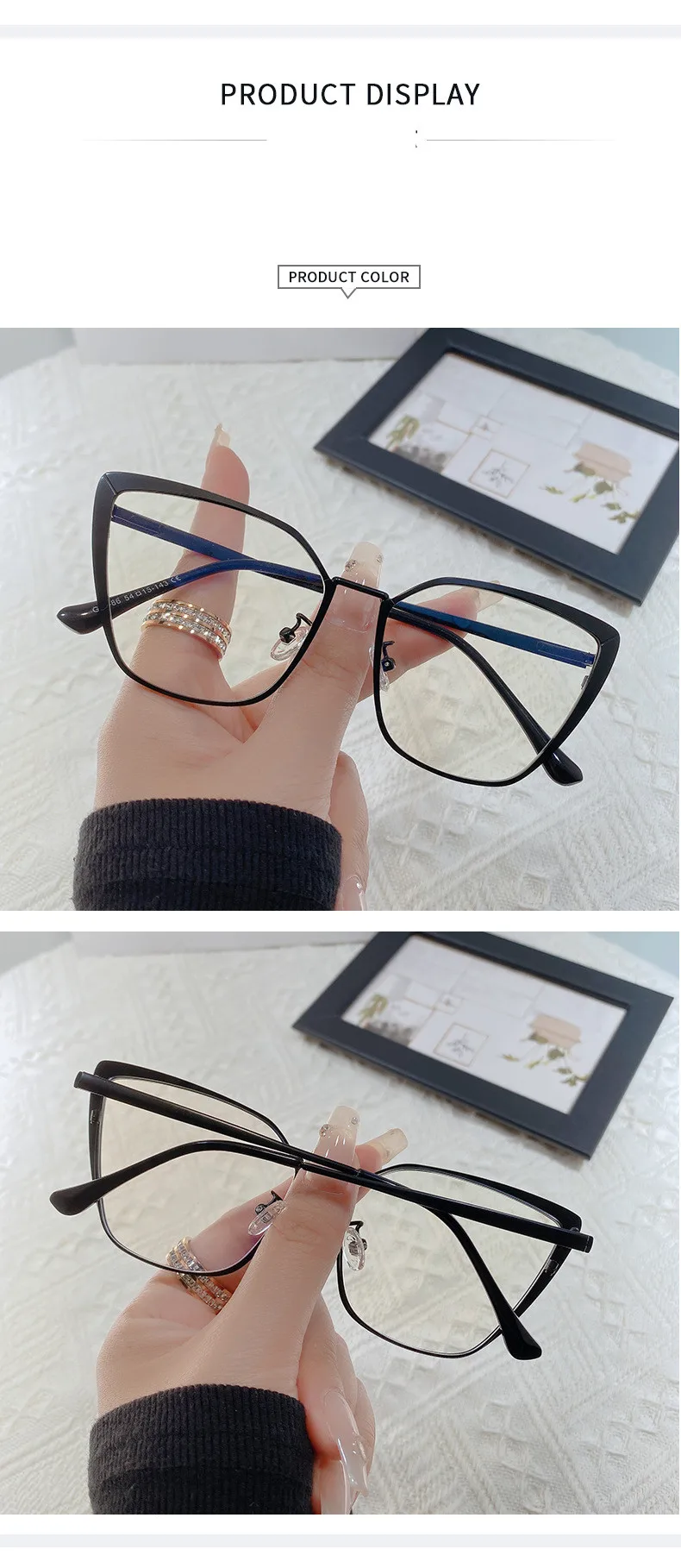 Neue Mode Marke Design Retro Cat Eye Rahmen Photochrome Anti Blau Licht Computer Frauen Lesebrille Weitsichtige Dioptrien 0-6 – Detail 7