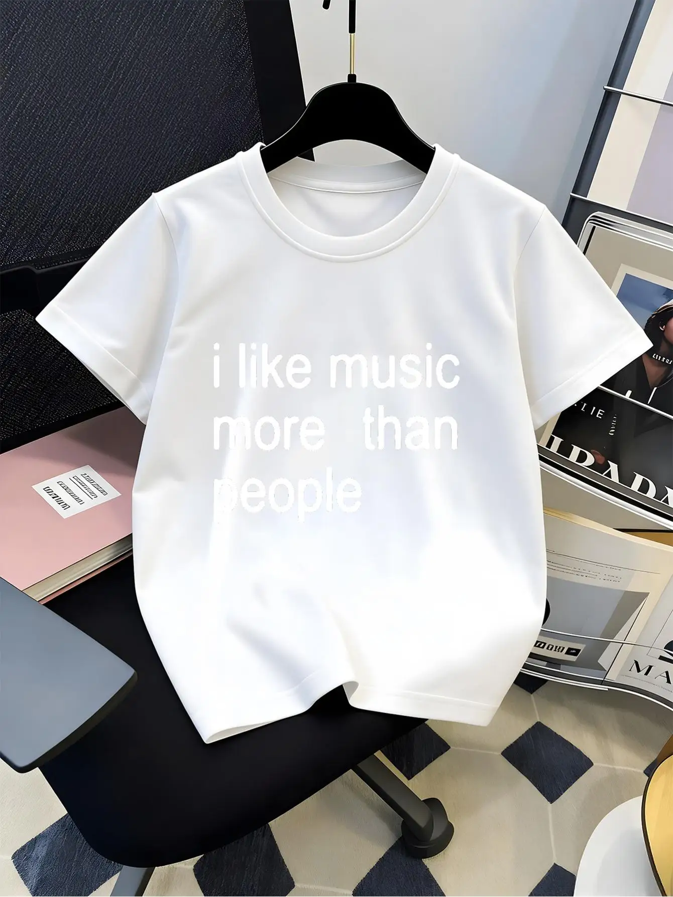 I Like Music More Than People Simple Text Quote Art Graphic Print Family Matching Short Sleeve Tee Boys Girls Kids Casual Tops