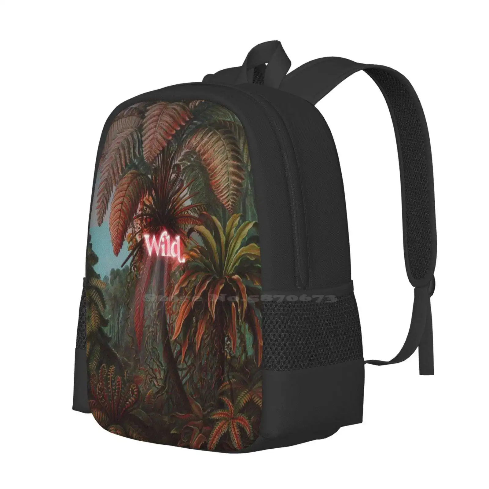 Wild Hot Sale Schoolbag Backpack Fashion Bags Wild Typography Jungle Tropical Fern Plants Green Red Pop Art Modern Art