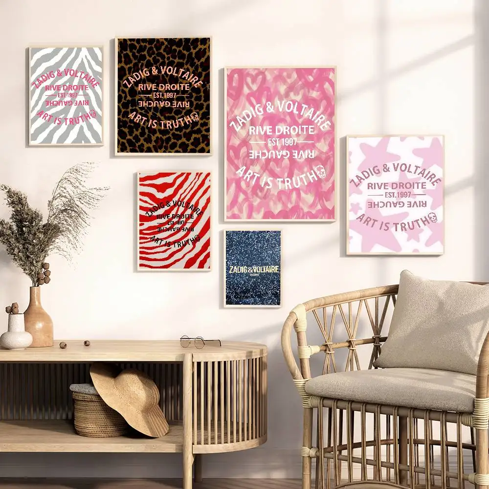 Póster clásico de Anime con logotipo de moda Z-Zadig Voltaire, pegatina de papel impermeable, decoración de pared para cafetería, Bar y habitación