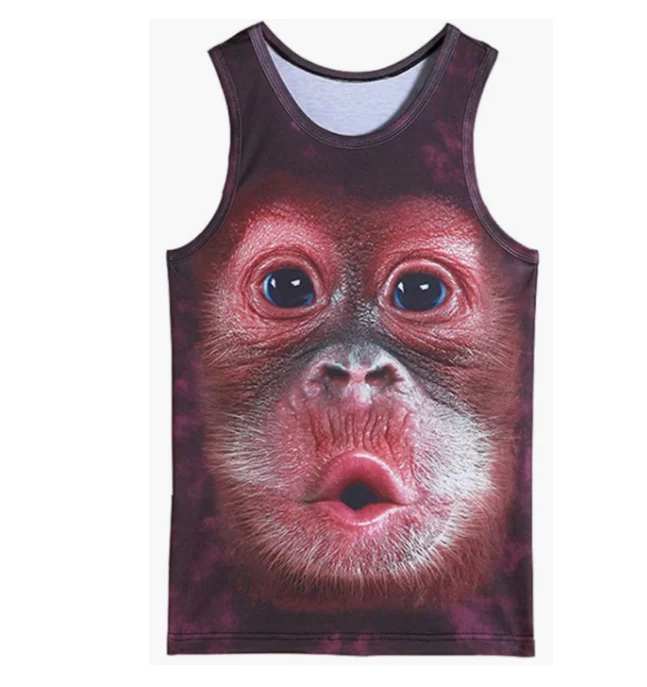 New 3D Printing Funny Animal Monkey Gorilla Tank Top Fashion Men Women Tracksuits Crewneck Hip Hop Vest Size S-7XL Mesh Top t