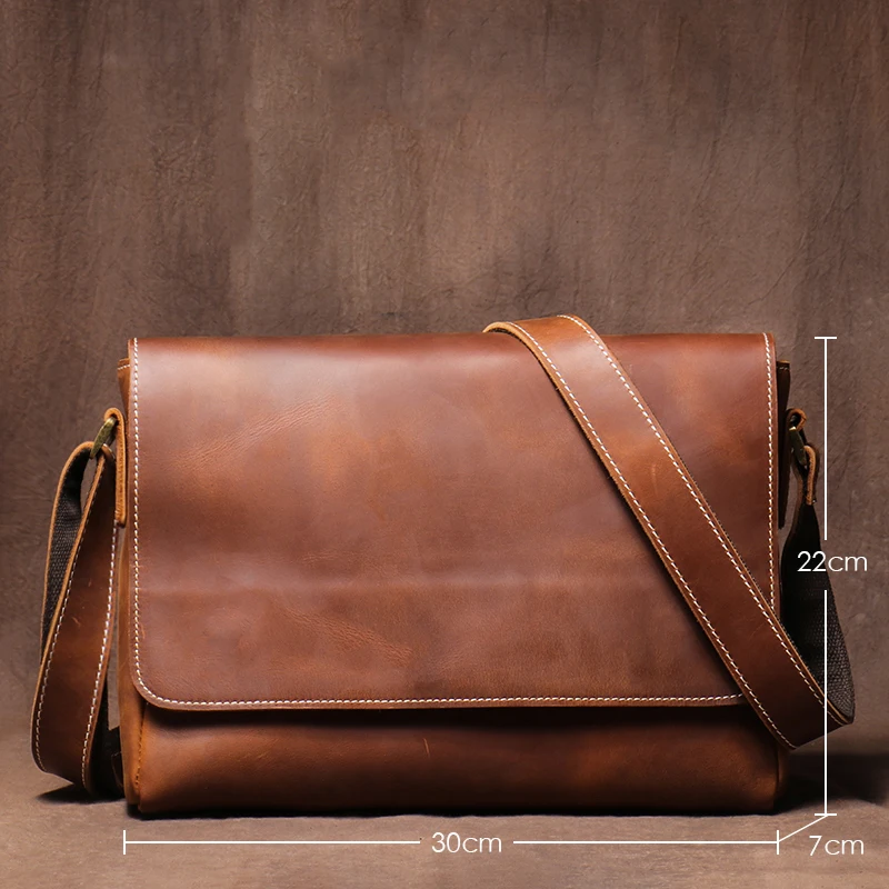 GURO Men's High Quality Genuine Leather Shoulder Bag Vintage Flap Crazy Horse Cowhide Messenger Bag Daily Casual Crossbody Bags