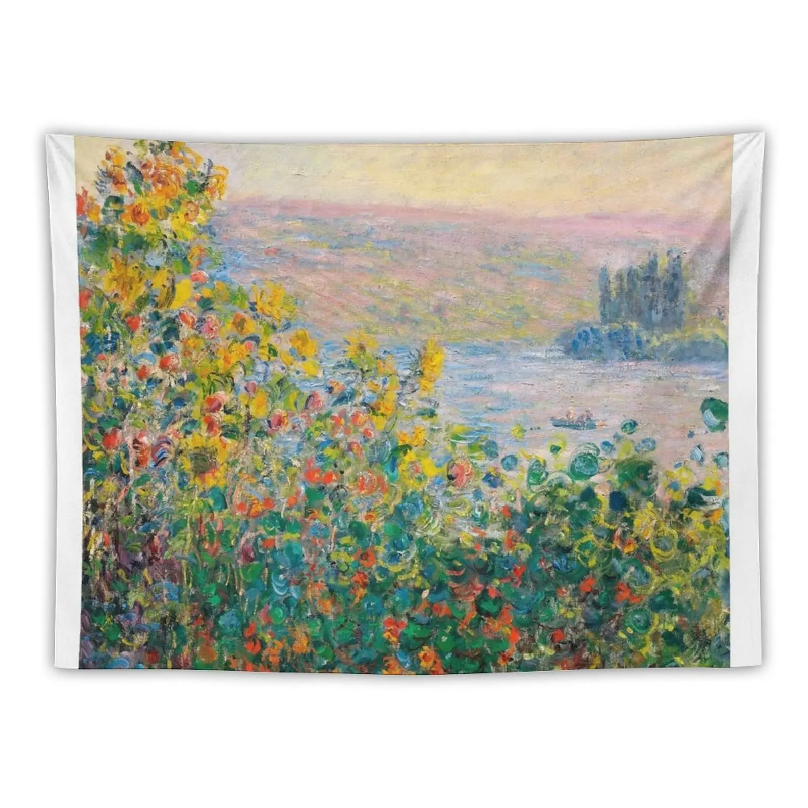 New 1881-Claude Monet-Flower Beds at Vétheuil-73 x 92 Tapestry Decor Home Room Decoration Aesthetic