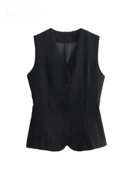 ASDS Women Vest Blazer 2024 Women Chic Solid Streetwear Casual Vest Fashion All Match Y2K Vintage Sleeveless Vest Blazer