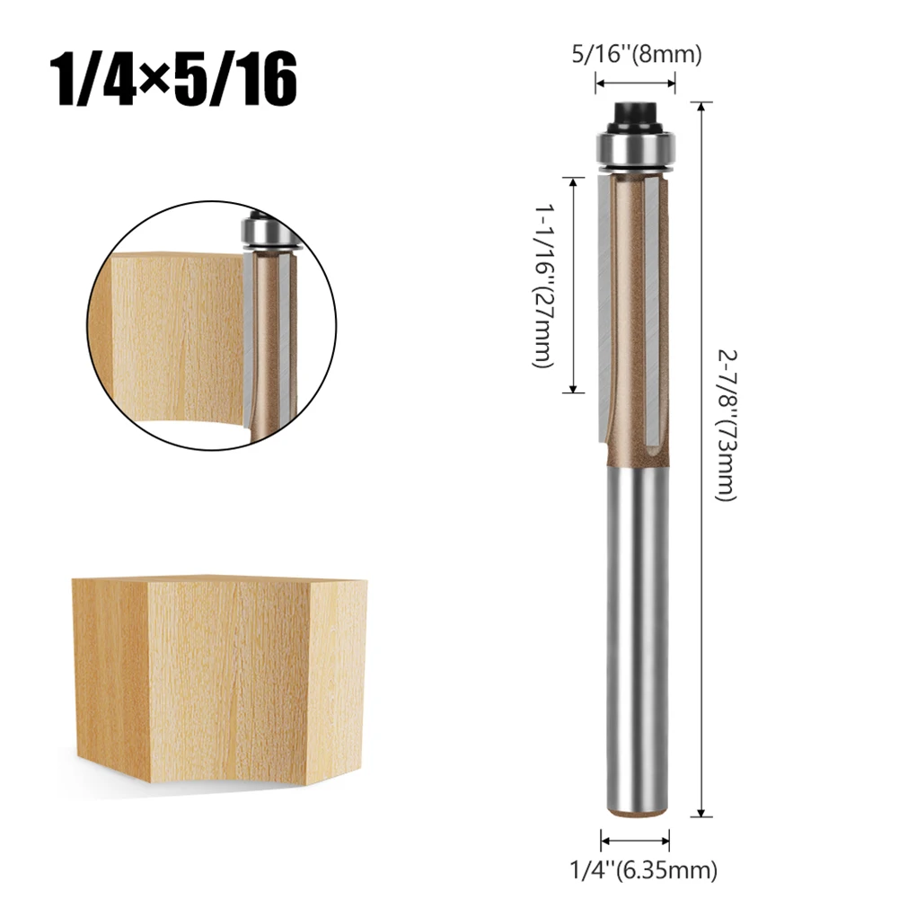 6mm 1/4in Shank Trim Router Bit 3 Flute Pattern Wood Router Bit With Bearing Three-blade Bearing Trimming Woodworking Mill