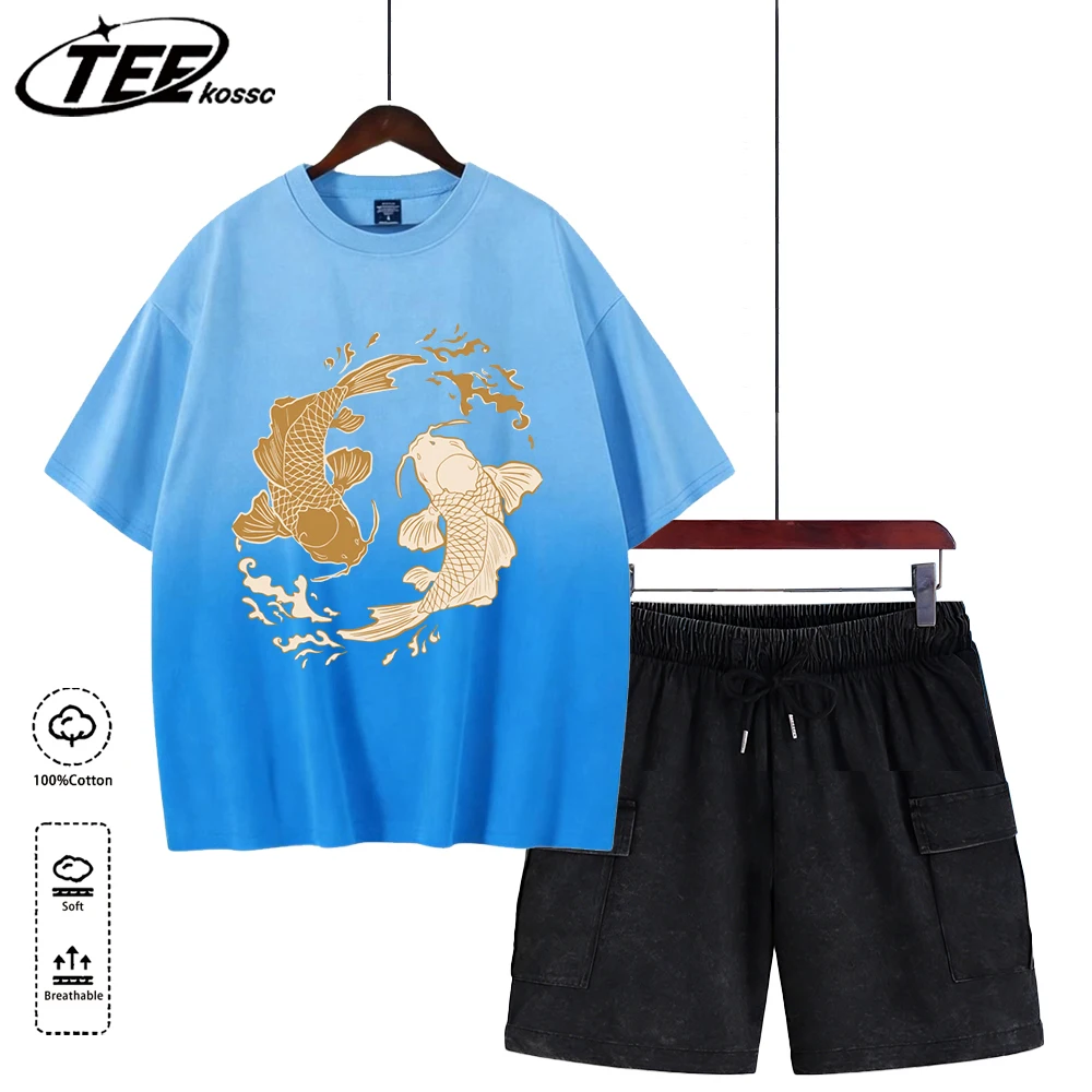 

Мужская футболка с японским дизайном Harajuku Koi, спортивные летние шорты, модный хлопковый ретро-топ, унисекс, с круглым вырезом, спортивная одежда для отдыха
