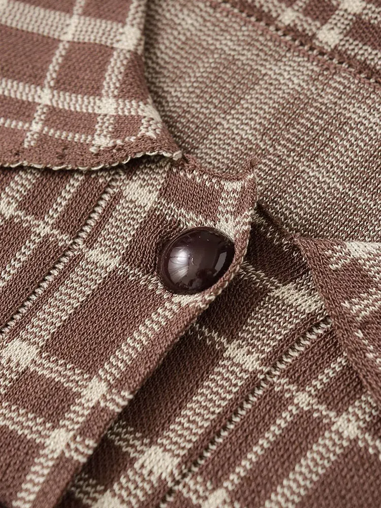 NLZGMSJ Woman Streetwear Single Breasted Long Sleeve Knitted Cardigan Plaid Sweater Coats  Women 2025 Casual Knit Top