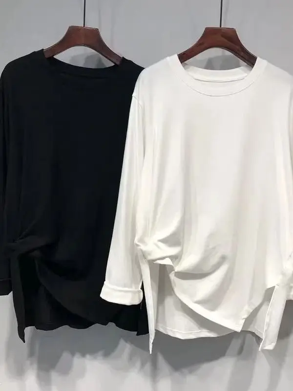 

plus Size 300 Pou Women's T-irt Long Sve round Ne Casual Sle Asymmetric Slit Regular Fit Autumn Winter Top