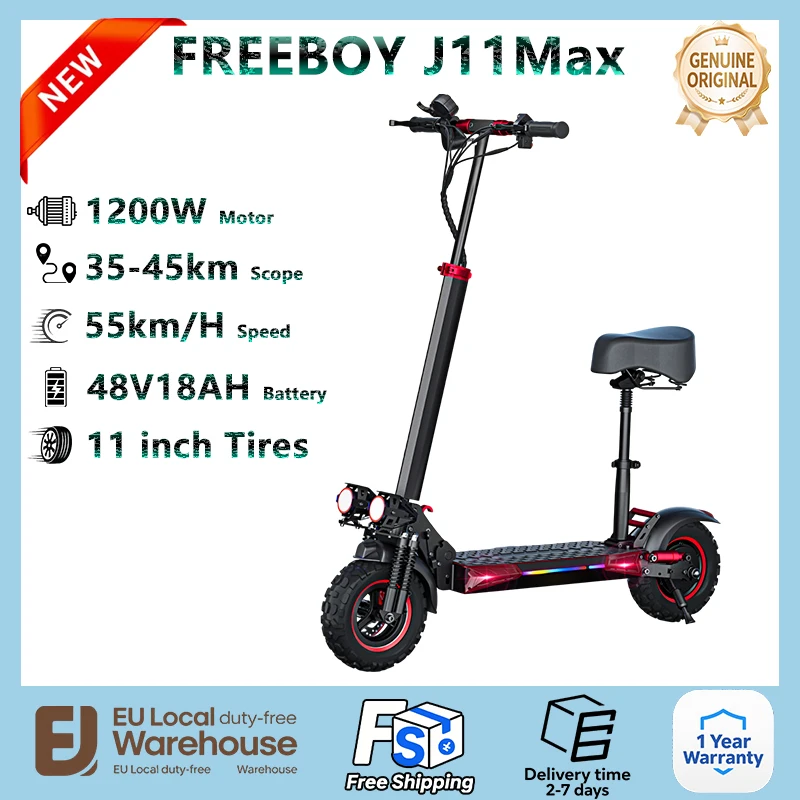 J11 Max Scooter électrique pliant 1200W moteur 48V18AH 10 pouces pneus adulte voyage e-scooter avec siège 30-40 Miles Scooter électrique