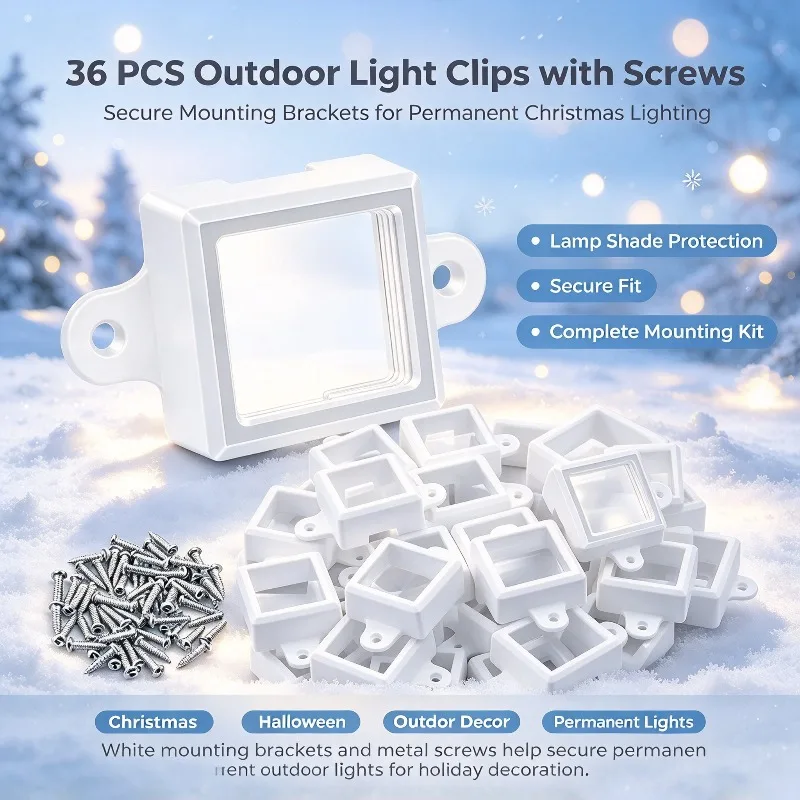 36PCS Protective Light Mounting Clips with Screws for Govee H705A/B/C Outdoor Lights, Lamp Shade Brackets for Christmas