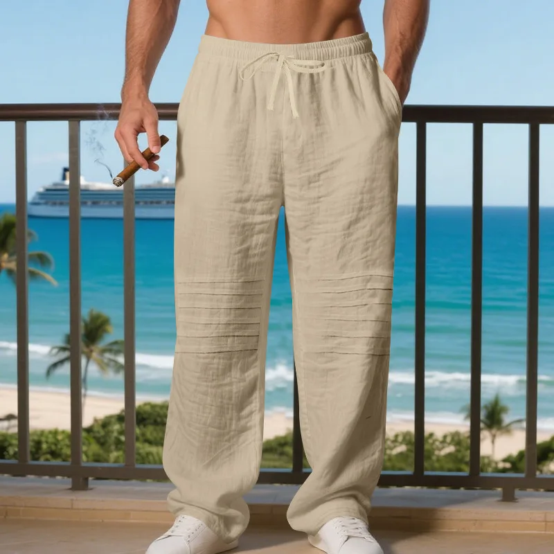 

New Autumn American Loose Linen Lightweight Casual Trendy Pleated Simple Home Breathable Straight Trousers