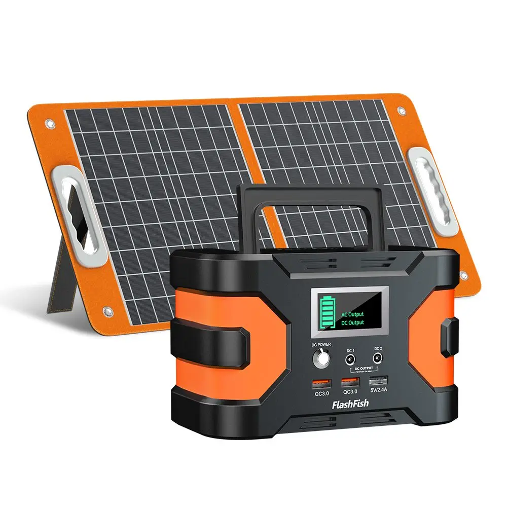 200W Peak Power Station, Flashfish CPAP Battery 166Wh 45000mAh Backup Power Pack With 60W 18V Portable Solar Panel, FLASHFISH Fo