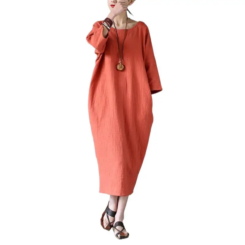 

2024 Summer Autumn women dress,three quarter cotton linen dress,brand women clothes Vestido Feminino,casual dress