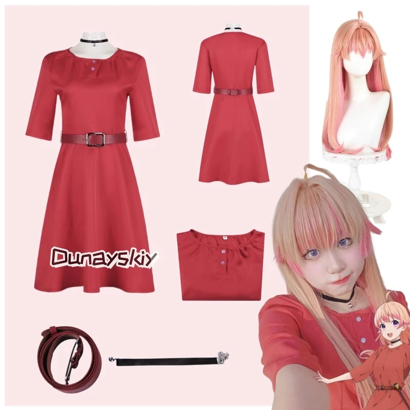 

Nico Wakatsuki Cosplay Costume Anime Witch Watch Red Dress Wig Staff Outfit Summer Witch Party Graduation Cosplay Wig Dress Set