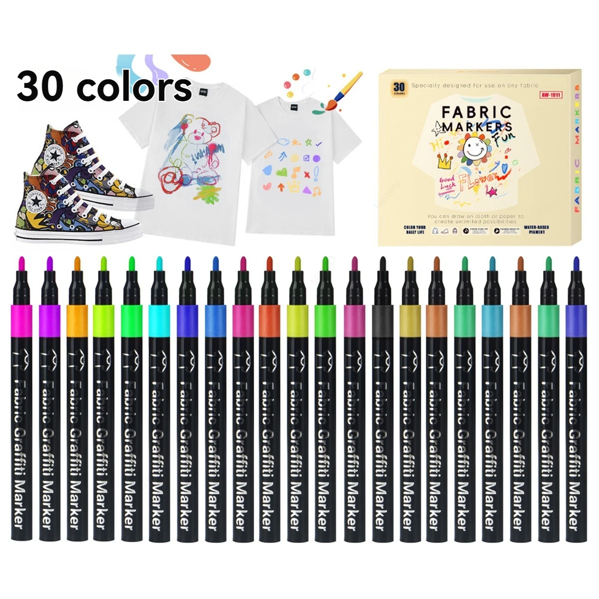

6-30 Colors Fabric Markers - Fine Tip Fabric Markers Permanent for Clothes - No Bleed Pens for T-Shirts, Bags, Textile, Canvas