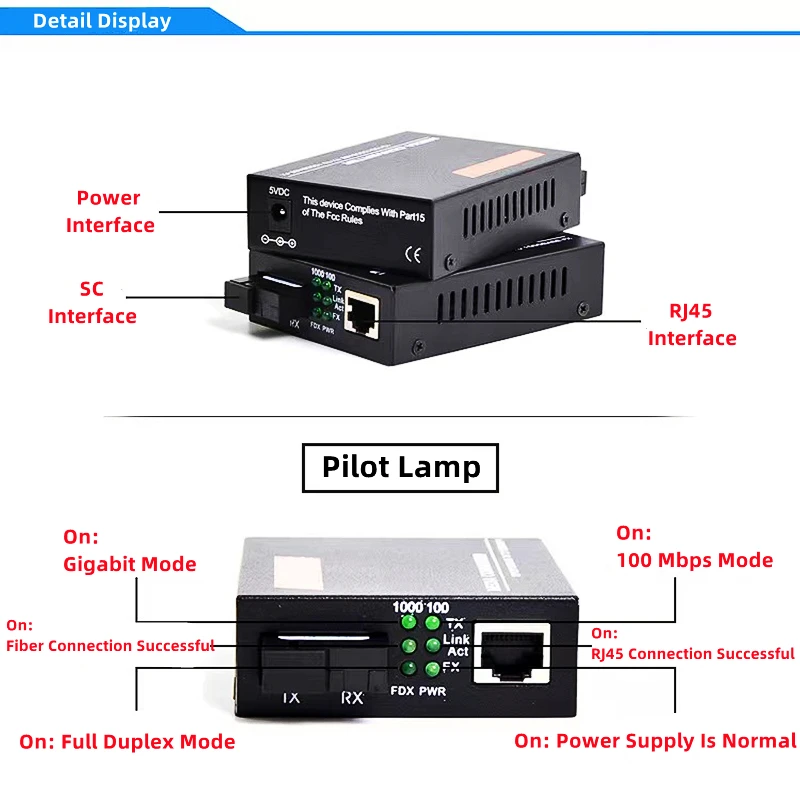 HTOC Gigabit 1 fibra 1rj45 convertitore multimediale ottico GS-03 ricetrasmettitore a fibra singola modalità singola 1 paio 20/40/60/80KM