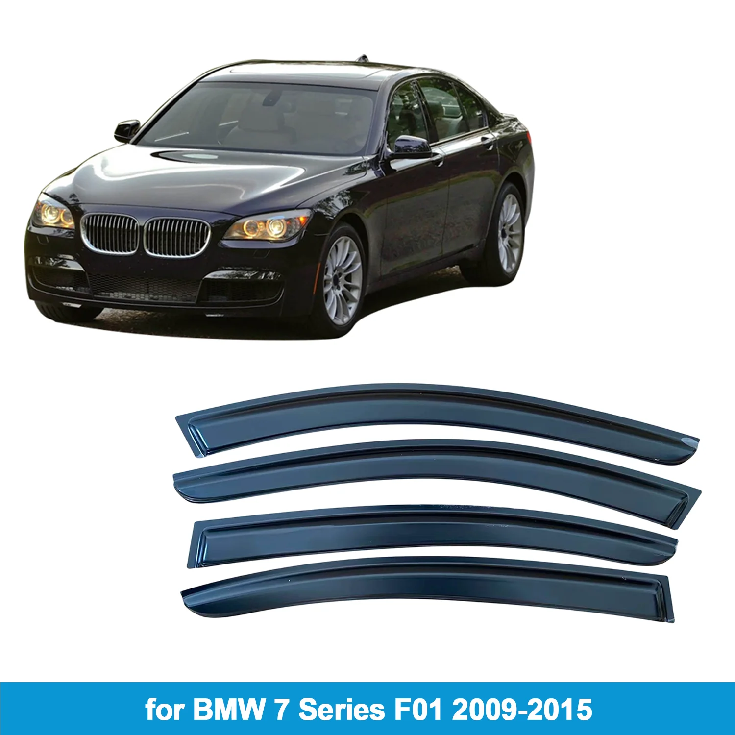 

Window Visor for BMW 7 Series F01 SWB 2009-2015 Rain Guard Side Vent Deflector Weathershield Outside-Mount Tape On