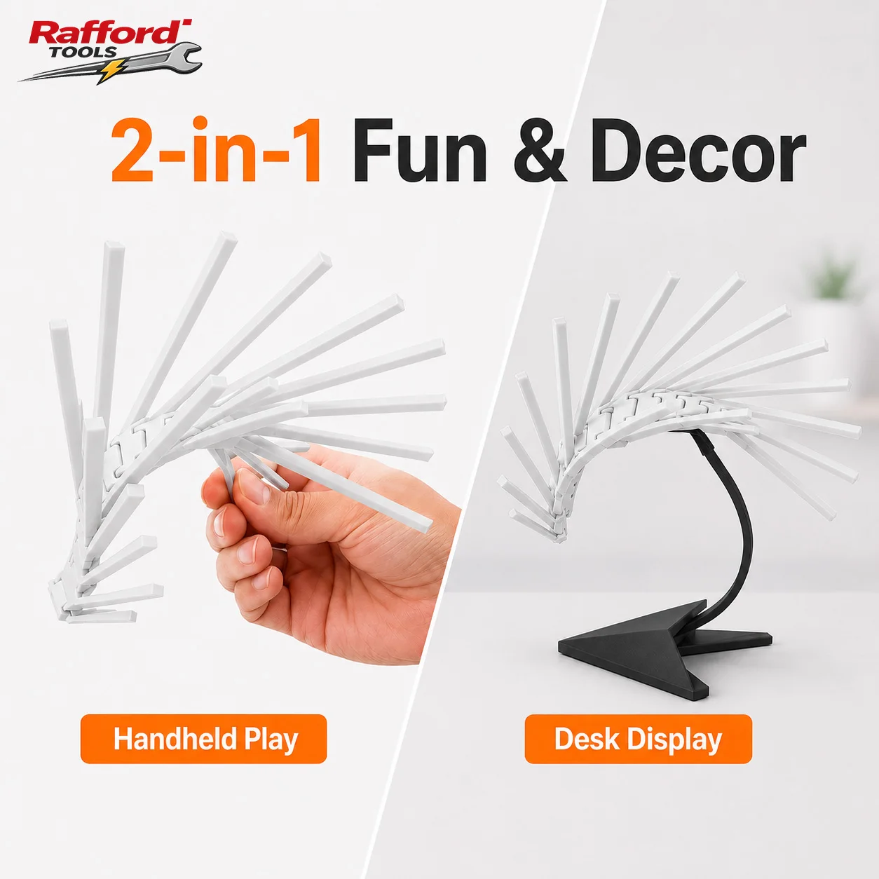 Rafford Kinetic Desk Toy with Flexible Joints, Handheld Swing Fidget Toy with Silver Display Stand for Office Home Decor